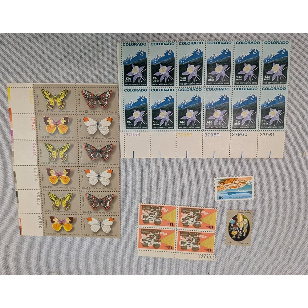 USPS Australia Postage Stamps Vintage 13c Butterflies Colorado Bicentennial Mint